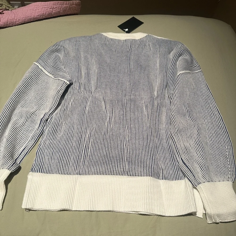 Striped Navy and White Crewneck Sweater by ETCYY oversized long sleeve new - Picture 2 of 7